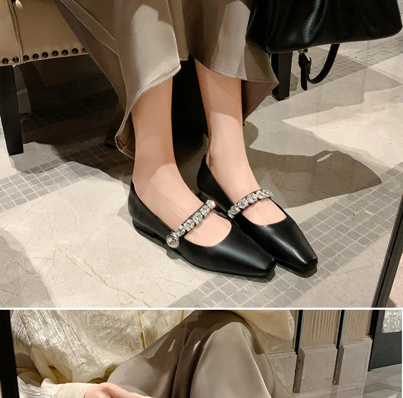 Ods Women Crystal Mules Flats Slippers Designer Sandals 2025 Dress Square-toe Leather Slides Summer Slingback Buckle De Mujer