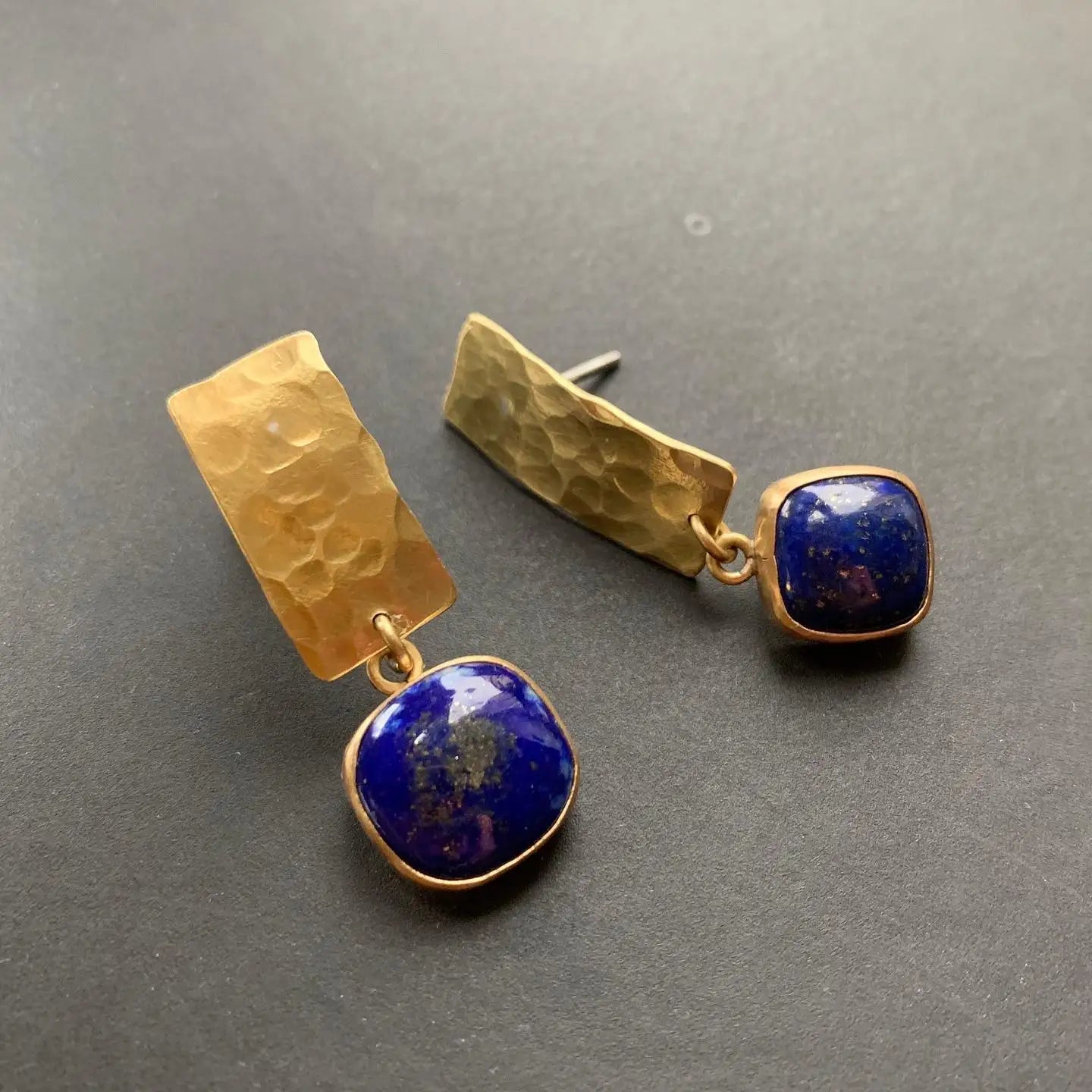 Boho Lapis Lazuli Square Shape Drop Dangle Earrings Retro Style Golden Women's Jewelry