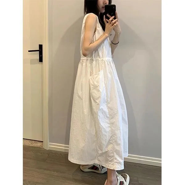 Casual Summer New Dstring Waist Thin Svel Vest Dr Women's  Design High-End Feeling Skirt Ci Walk Single Piece