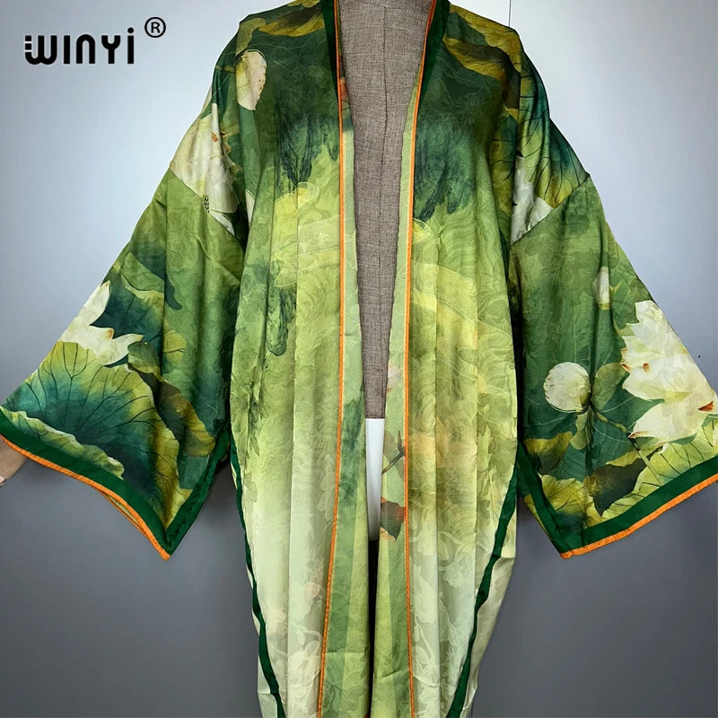 WINYI High-quality Double-sided Print abaya dubai luxury Dress Beach Wear Boho Cardigan Elegant Sexy Holiday Long Sleeve Kimono