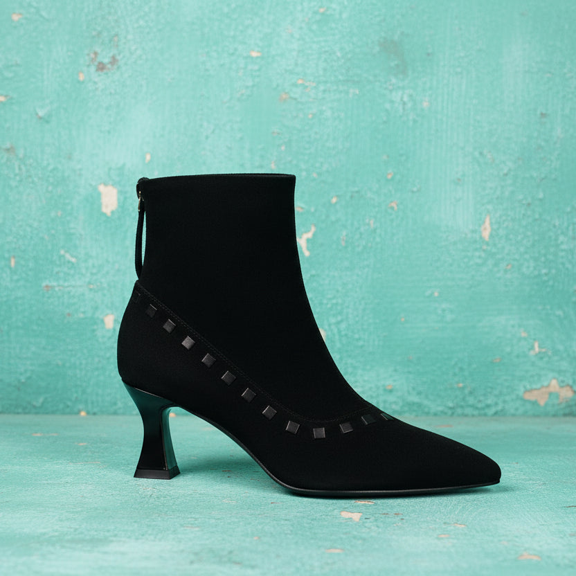 Elegant  Short Boots Pointy Toe Thin High Heels Office Lady Shoes Dress Autumn Real leather Suede women's Retro Boots