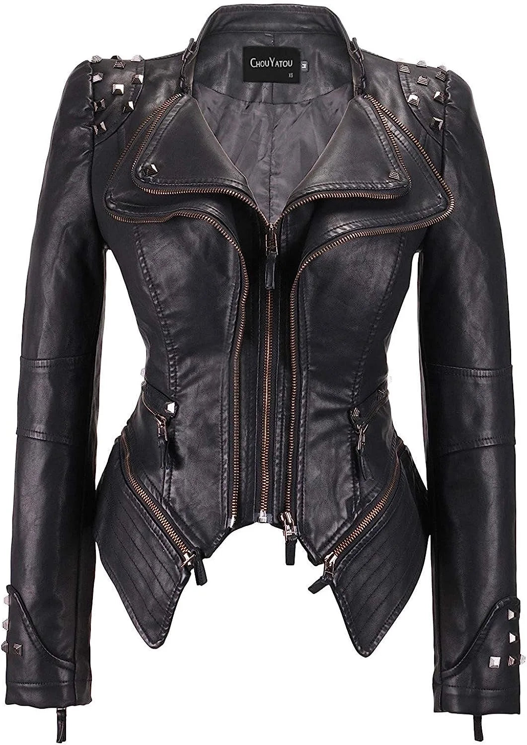 2025 2026 Winter- Spring New Style Suit Collar Rivet Waist Short Washed Pu Leather Jacket