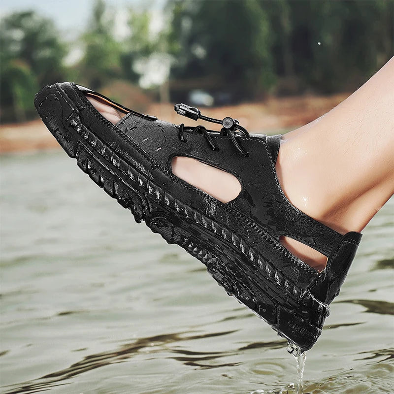 Summer Classic White Soft Bottom Handmade Stitching Beach Men's Shoes Outdoor Men's Comfortable Hollow Breathable Casual Shoes
