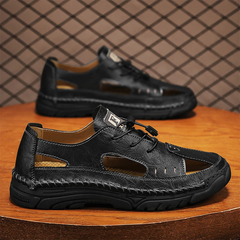Summer Classic White Soft Bottom Handmade Stitching Beach Men's Shoes Outdoor Men's Comfortable Hollow Breathable Casual Shoes