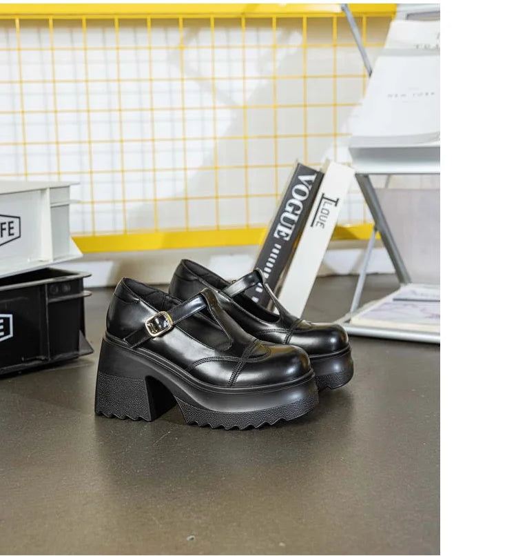 10cm Patent Leather Platform Wedge Flats Summer Chunky Heels Buckle Pumps Spring Synthetic Mary Jane High Brand Shoes