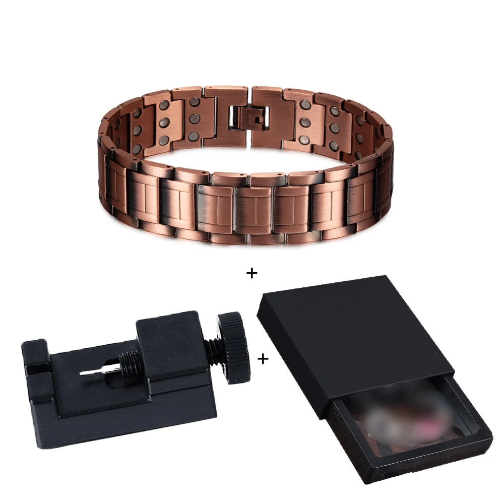 Vinterly Wristband Magnetic Bracelet Male 23cm Pure Copper 21mm Wide Chain Link Metal High Magnet Health Energy Jewelry for Men