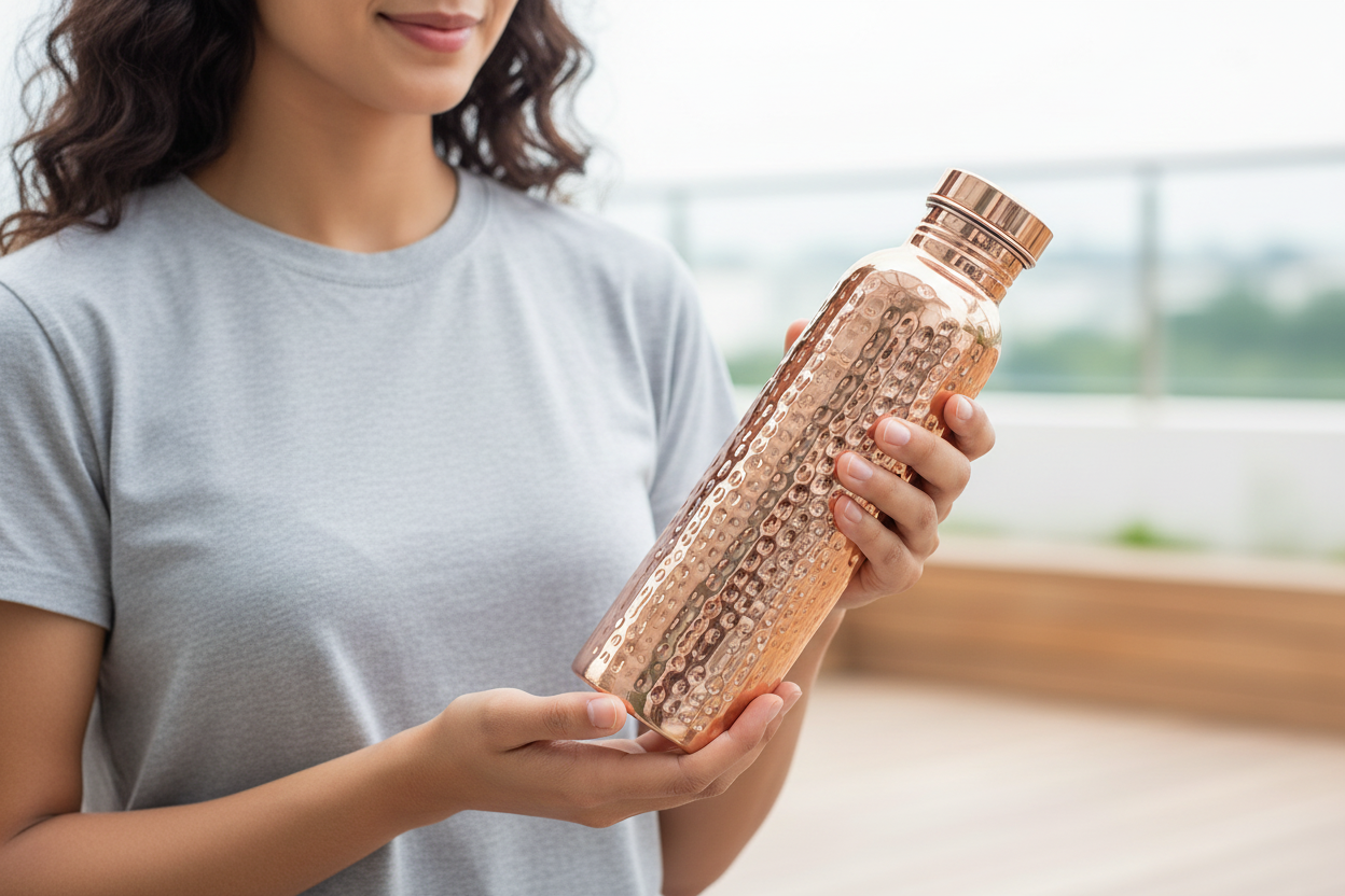 800ML Copper Water Bottle Anti-Slip Silicone Base Thermal Insulation Leakproof Sports Bottle One-Click Open Lid