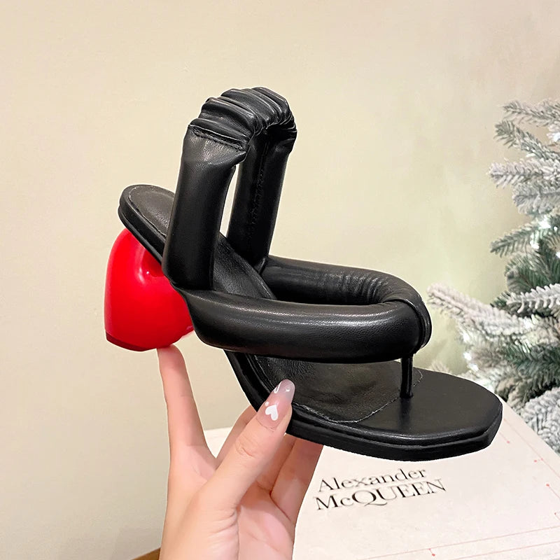 Sexy Flip Flops High Heels Slippers Women Summer Heart Shape Heel Sandals Lady Party Dating Strange Heels Slippers