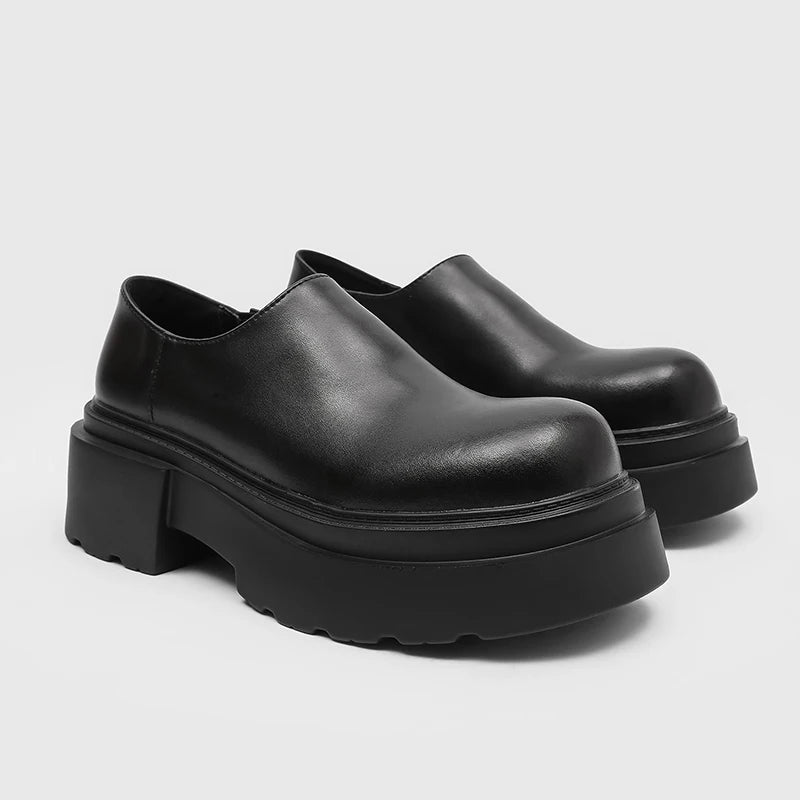 New Designer Mens Casual Leather Shoes Thick British Sole Male Business Footwear Fashion Platform Walking Shoes Non-Slip Loafers