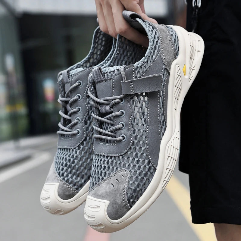 Breathable Men Casual Mesh Shoes Lightweight Summer Flats Comfortable Driving Shoes Simple Style Outdoor Walking Shoes Sneakers