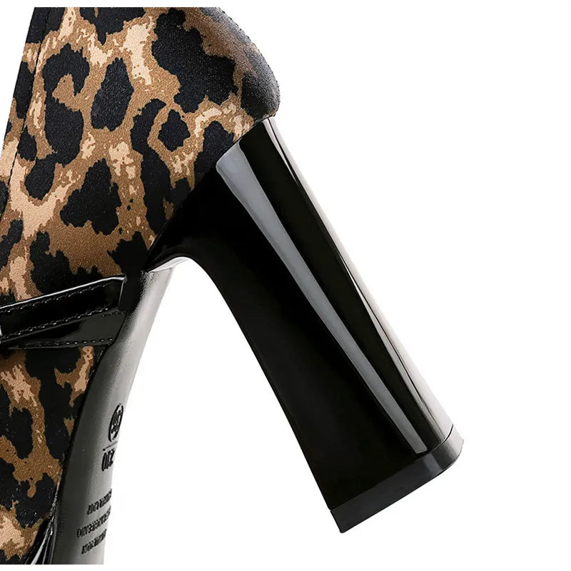 Fashion Leopard Printed Patchwork Pearls Women Pumps Spring Summer Platform Wedges Mary Janes High heels Chunky Dress Shoes