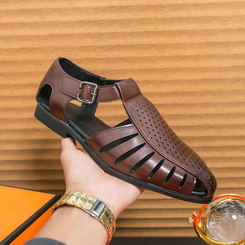 Brand's New Men's Summer Oversized Breathable Sandals Retro Pointed Men's Fashion Trend Hollowed Out Comfortable Leather Shoes