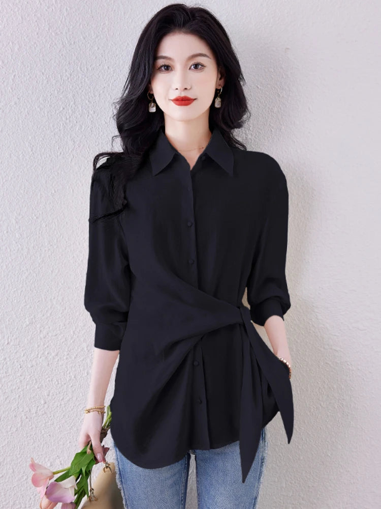 New Spring Women Blouses France style office ladies shirts solid color tops blusa mujer
