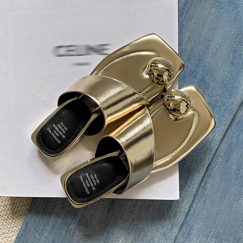 Genuine Leather flip-flops Slippers Young Women Fashion Low Heel Casual Slides For Ladies Dating Walk Shoes