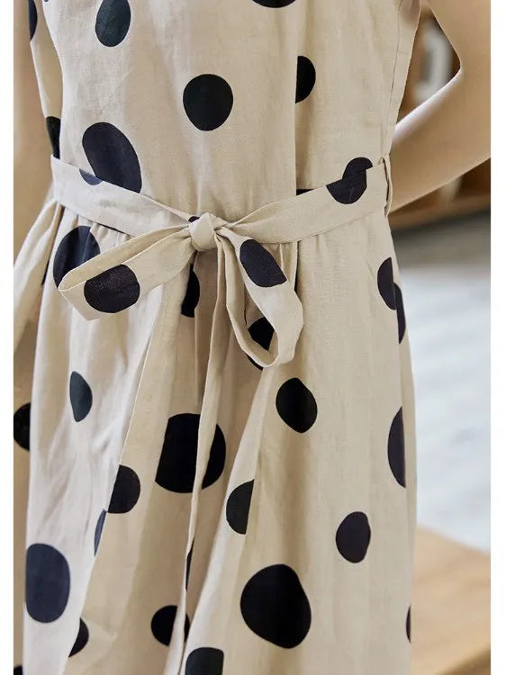 Faionable Polka Dot Svel Vest Dr Women's Summer Loose Forest System A-Line Midi Skirt Slimming Midi Dr