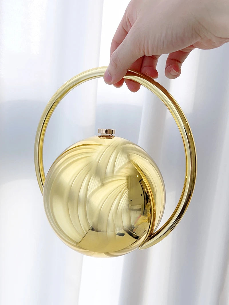  Designer Electroplating Circular Handle Handbag,Sphere Evening Elegant Clutch Purse,Women Fashion Marble Pattern Tote Bag