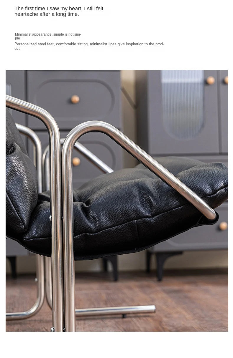 Italian Light Luxury Leather Soft Bag Dining Chair Stainless Steel Conference Room Chair Retro Business Negotiation Chair