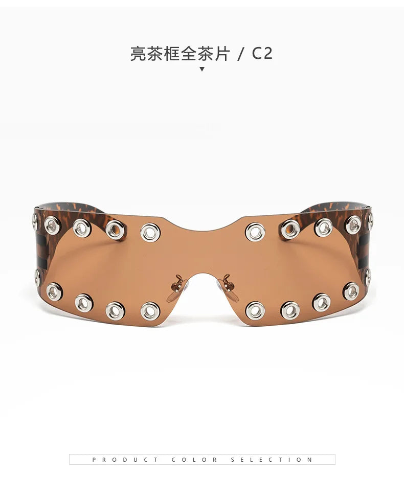 New 2026 Luxury Trendy Diamond Rimless Rhinestone Sunglasses Women Punk Shield Wrap Sun Glasses Vintage One-Piece Shades Goggle
