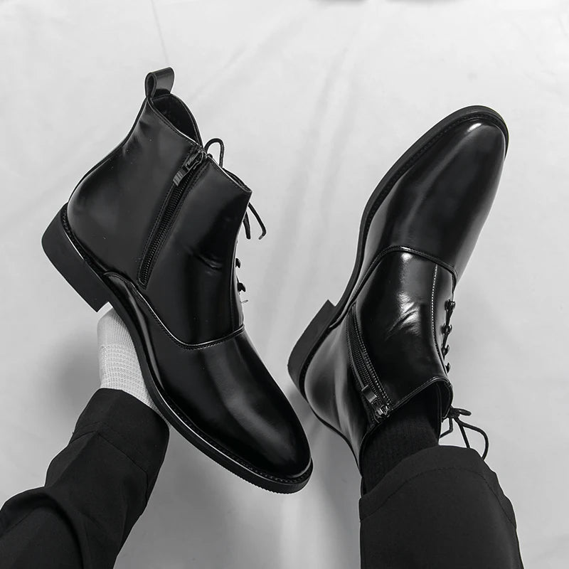 Autumn New Men's Pointed Side Zipper Comfortable High Top Boots Fashionable Brand Men Business Banquet Personalized Short Boots