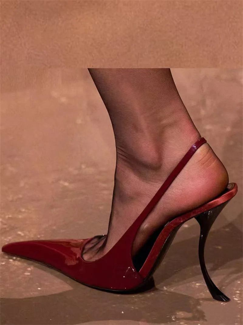 Hlieny Fashion Strange Style High Heels Sandals Sexy Pointed Toe Patent Leather Stiletto Shoes Women Pumps Zapatos De Mujer