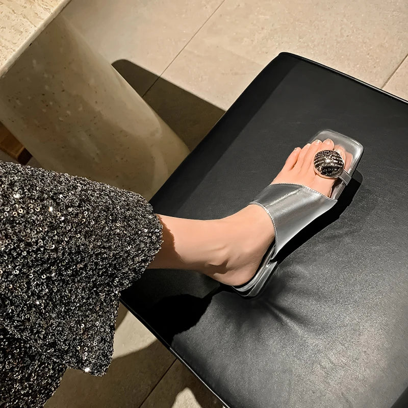 Genuine Leather flip-flops Slippers Young Women Fashion Low Heel Casual Slides For Ladies Dating Walk Shoes