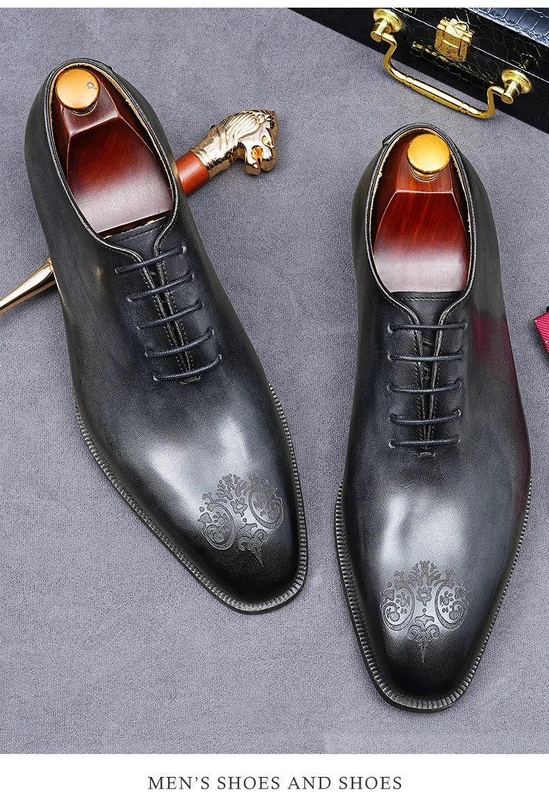 Elegant exclusive Men's Handmade Whole-Cut Leather Shoes | Genuine Cowhide, Leather Lining, Formal Business Wedding Dress Shoes