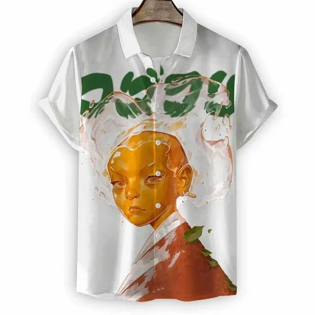 2024 New Beach Modern Girls Print Men's Shirt Casual Fashion Shirt Button Lapel Streetwear Oversized Men's Short Sleeve Shirt