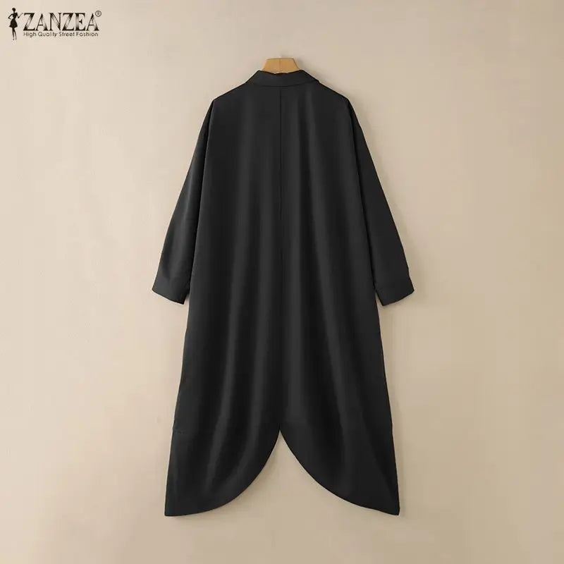 ZANZEA Women's Oversized Jumpsuits Turn-Down Collar Long Sleeves Button Up Drop-Crotch Pant Overalls Casual Streetwear Playsuits