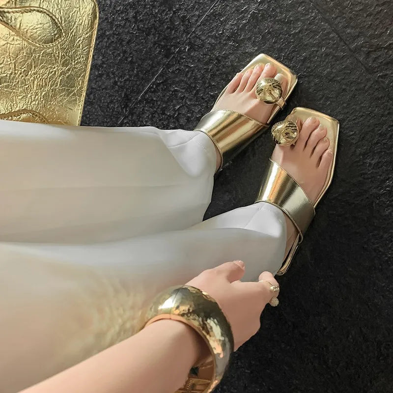 Genuine Leather flip-flops Slippers Young Women Fashion Low Heel Casual Slides For Ladies Dating Walk Shoes