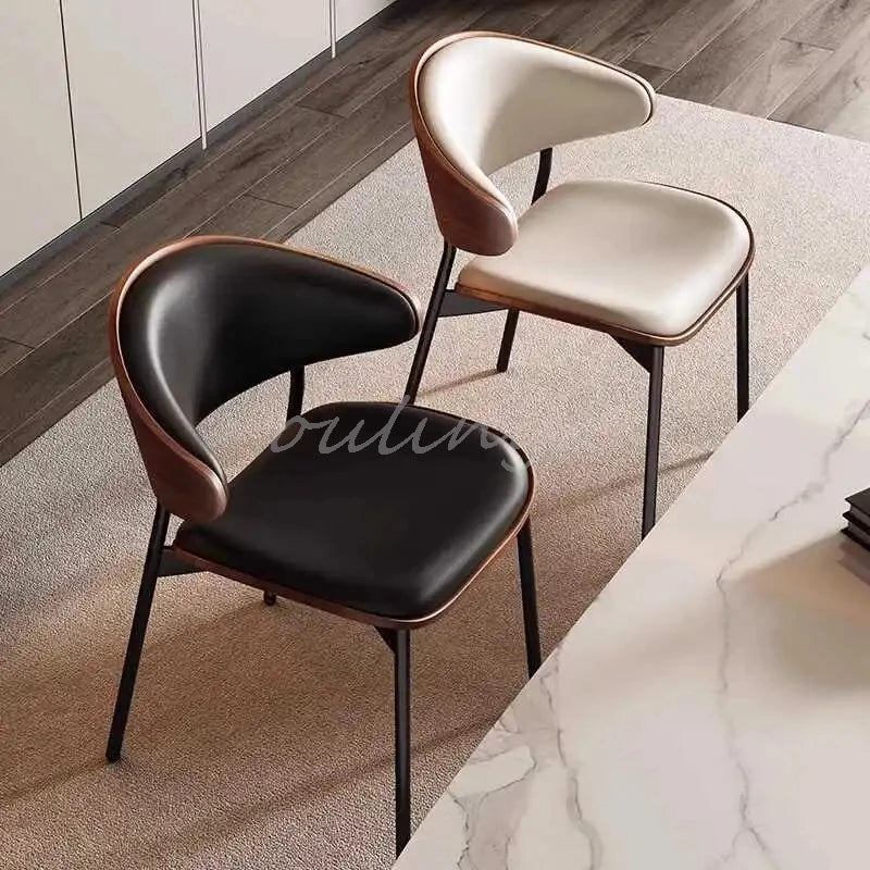Leather Dining Chairs Set of 2 or1,Mid Century Modern Chair, Upholstered Kitchen Dining Room ChairsBlack WalnutBendwood.