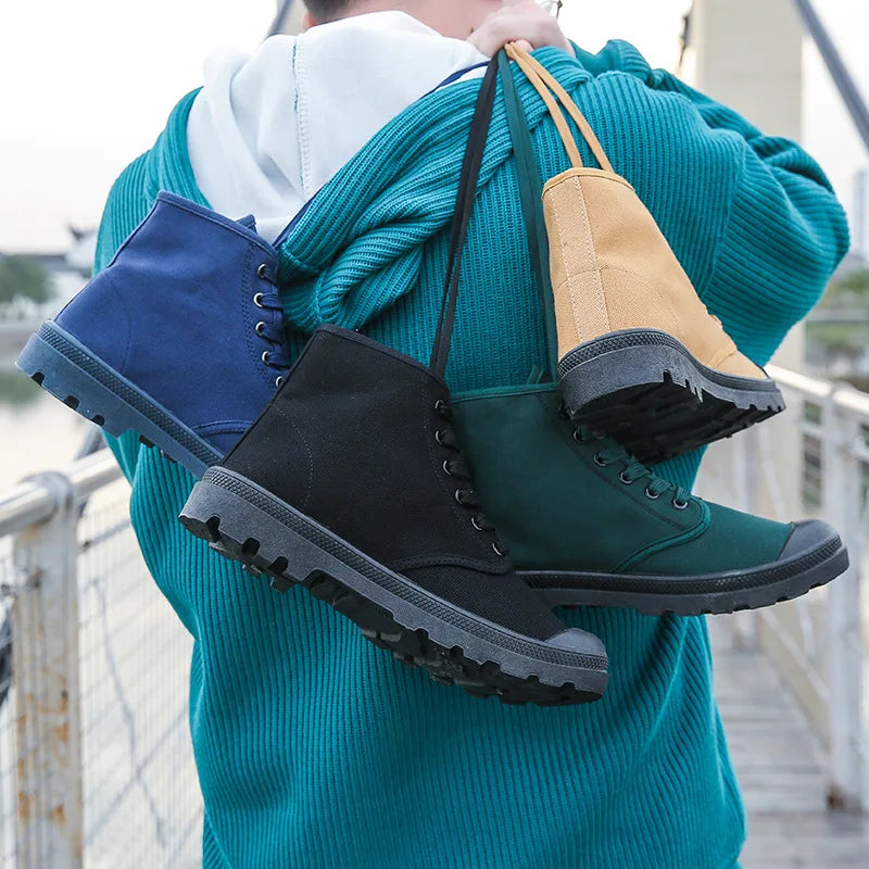 Autumn Early Winter Shoes Mens Ankle Boots Cool Street Style Canvas Shoes Brand Male Footwear Black Green Plus Size 46
