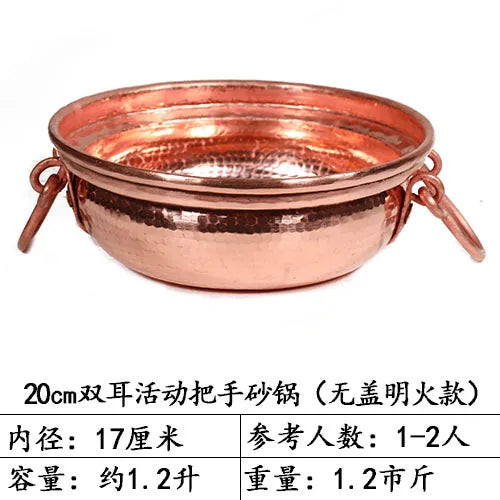 Handmade Pure Copper Double-Ear Rice Pot with Thickened Base Premium Heat Conduction Cookware for Noodles Soup Durable