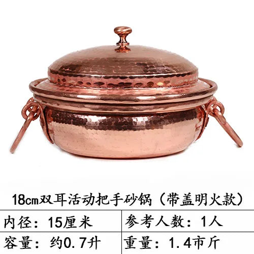 Handmade Pure Copper Double-Ear Rice Pot with Thickened Base Premium Heat Conduction Cookware for Noodles Soup Durable