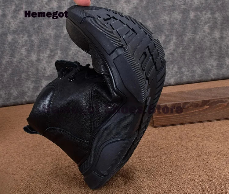 Men's Winter Warm High Top Leather Shoes Black Leather Casual Business Plus Plush Thick Soled Men's Cotton Shoes Males Shoes