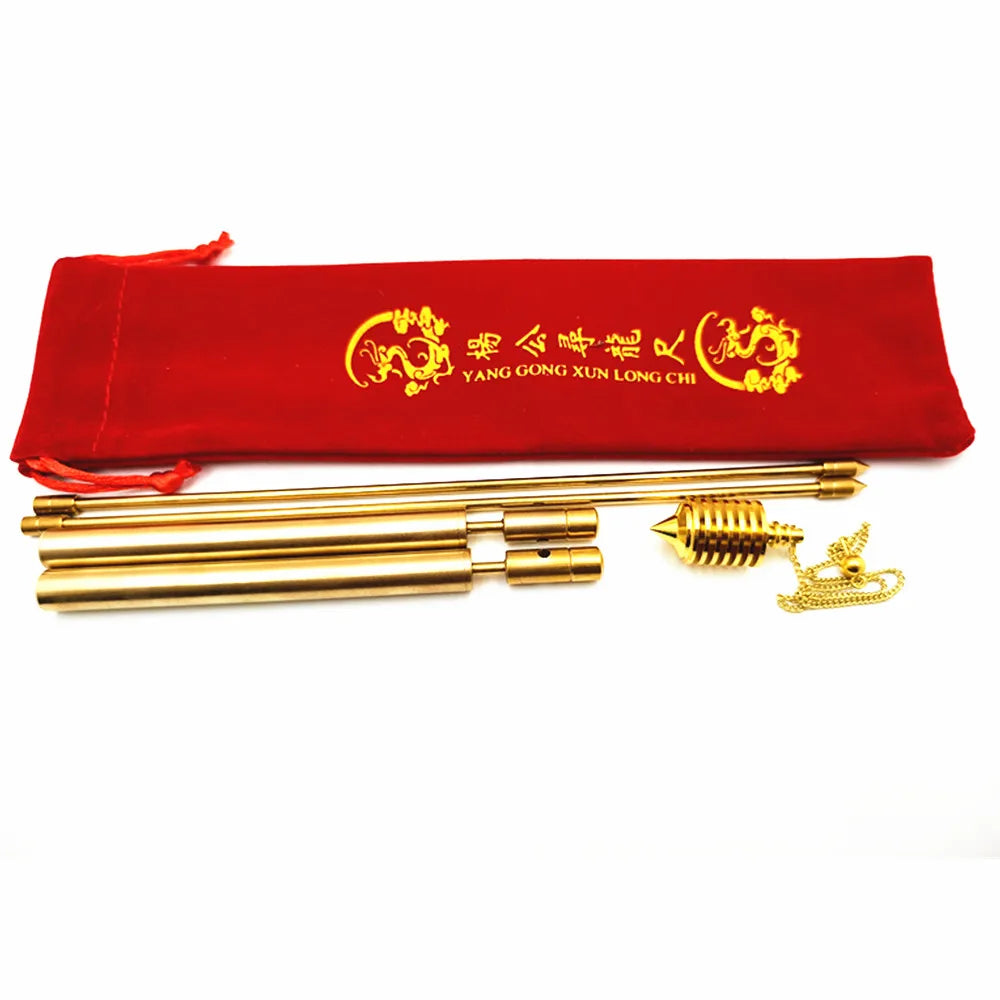 Copper pull rod, 2 divination rods - solid copper and brass, with gift box and bag - detecting gold, water, ghost hunting