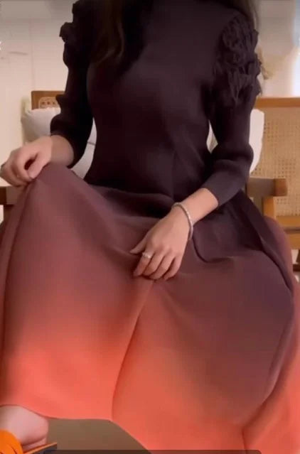 Miyake Pleated Fashion Dress O-Neck Long Sleeve Spliced Ruffles New 2023 Summer Evening Party Clothing Lady Middle East HotSales