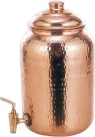 Ayurvedic Pure copper water dispenser container pot with 2 glass rollers - 6.5 liters (brown) - set of 3 pieces