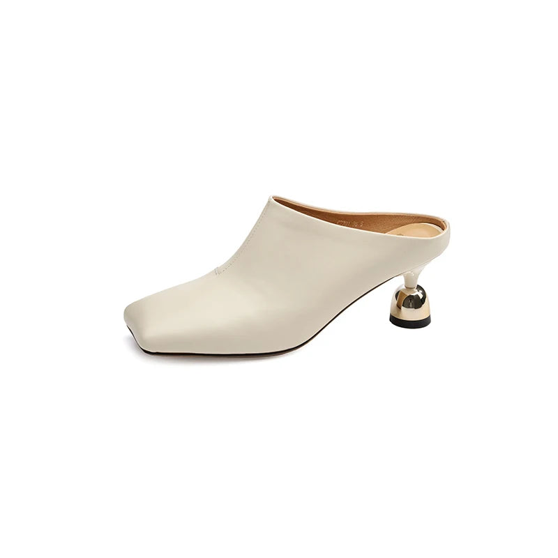 Dilalula 2025 Elegant Genuine Leather Thin High Mules Women Covered Toe Strange High Heels Ladies Party Dress Shoes Summer