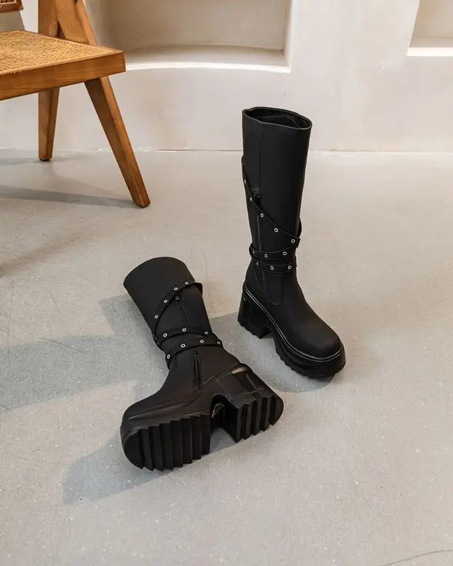 Fujin 10cm Microfiber Women Boots British Boots ZIP Synthetic Leather Ankle Spring Platform Wedge Knee High Fashion Autumn Shoes