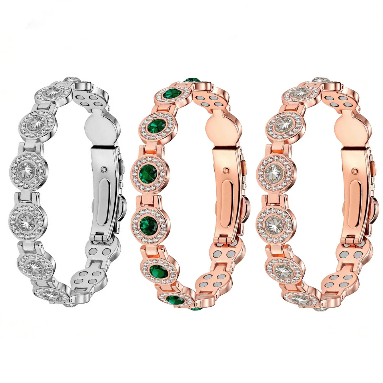 4x Strong Magnetic Bracelet for Women, High Gauss Magnets - Adjustable Length With Safety Clasp And Inlaid Artificial Rhinestone