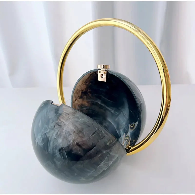  Designer Electroplating Circular Handle Handbag,Sphere Evening Elegant Clutch Purse,Women Fashion Marble Pattern Tote Bag