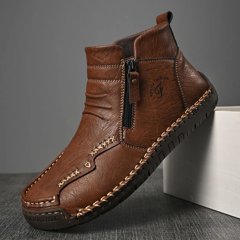 Men's Shoes Genuine Leather Luxury Slip on Shoe Handmade Ankle Boots Comfortable Timeless Winter Fashion Mid Cut Handmade Zipper Shoes