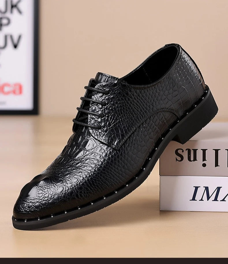 Genuine Leather Men Shoes Luxury Crocodile Skin Men's Dress Shoes Lace-Up Wedding Party Shoe Business Office Men Oxfords Shoes