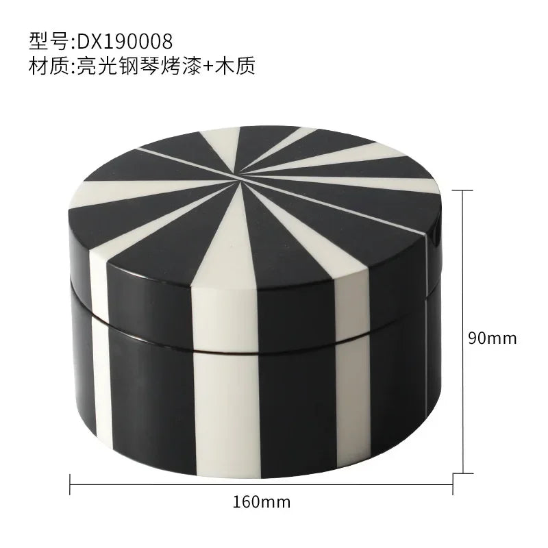 Elegant Glossy Piano Lacquer Home Decor Black White Stripes Jewelry Organizer Box Tray Display Stand Stylish Storage Decorative