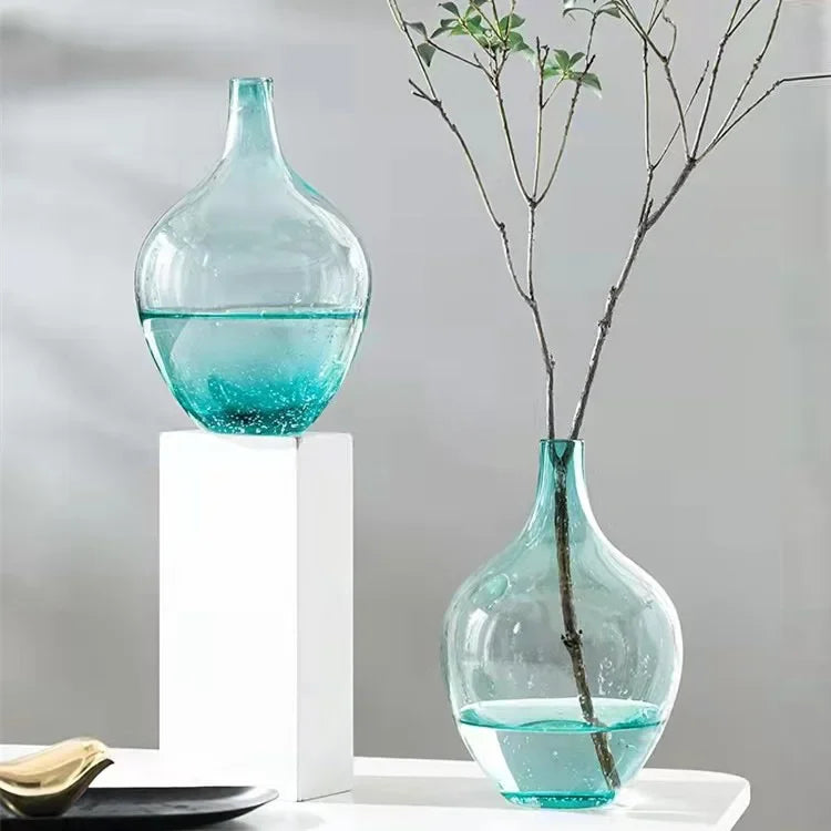Hanging clock vase simple big belly glass vase home living room flower arrangement hydroponic floor transparent large vase black