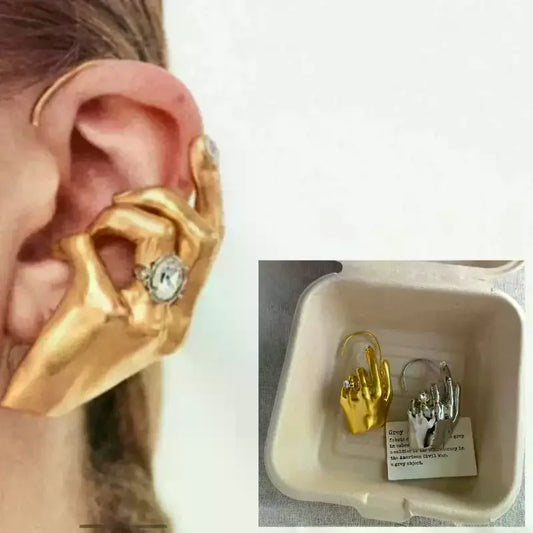 1Pcs Novelty Design Metal Hand Left Earcuff Dangle Earrings For Women Jewelry Fashion Show Statement Earrings Accessories
