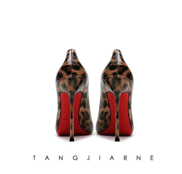 New leopard print high heels for women, slim heels, shallow mouthed French style, sexy and versatile, single shoe size 33-46