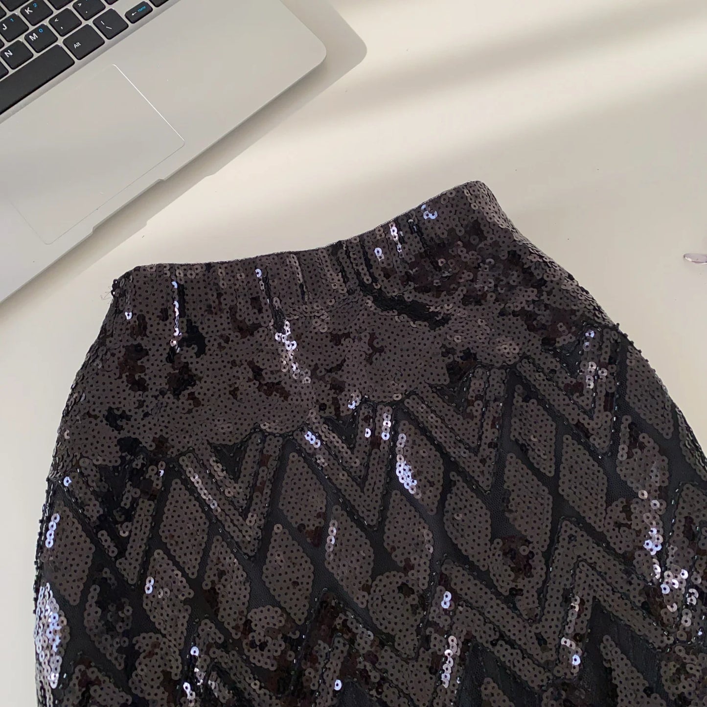 Faionable Heavy Embroidery Sequin High Waist Slim A-Line  Skirt Women's Autumn Small Fraance Sle Commute Skirt