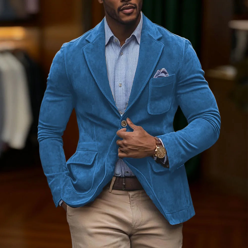 chamois leather Man Blazers Single breasted Suit Jacket Men's Outdoor Casual Sports Slim fit Coat Brown men's top