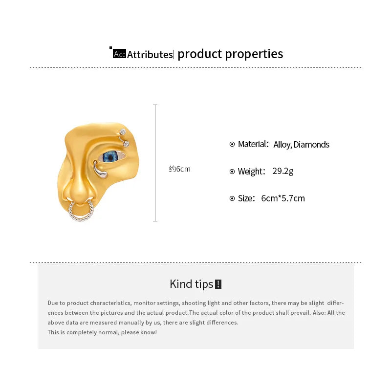 Personality Half Human Face Brooches for Women Men Cool Design Mask Shaped Brooches Pins Suit Clothes Accessories Bag Badge